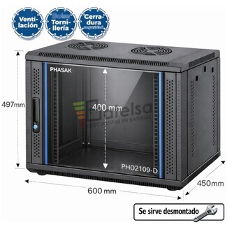 Armario Rack 9U 600x450 mm desmontado | Mural Phasak Pro PHO 2109-D